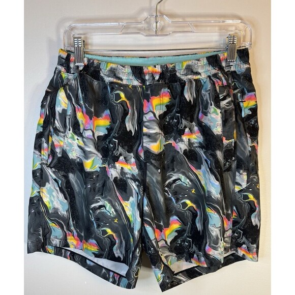 BirdDogs Billy Wonkas Board Short Men Medium Black Rainbow Swirl 7" Liner Active - Picture 1 of 13